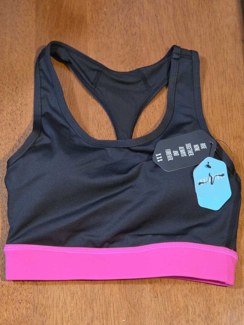 LuLaRoe Rise Invincible Black Racerback Sports Bra with Hot Pink Band New